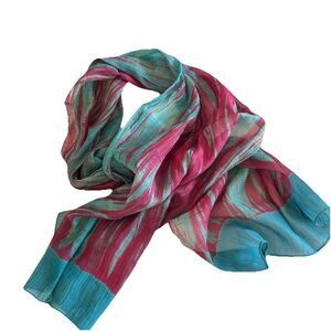 Neeru Kumar For Pavo SF Shibori Handmade Silk Scarf Beautiful NWT Blue Pink